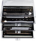 YUFONG Necklace Holder Organizer, Dustproof Necklace Box Velvet Necklace Organizer Box with Lid Clear Acrylic Dustproof Stackable Jewelry Displays for Necklaces Chain Display (Black, 3 Drawer)