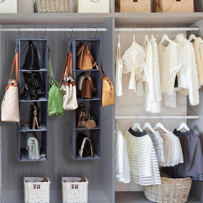 Hanging Closet Organizer Storage Shelf Rack Bag Sweater Hat Shoe | Hang Closet Organization Storing Shelves Rack Display, for Purse Handbag Clothes Hats Shoes, Space Saver Oxford Cloth 2 Pack