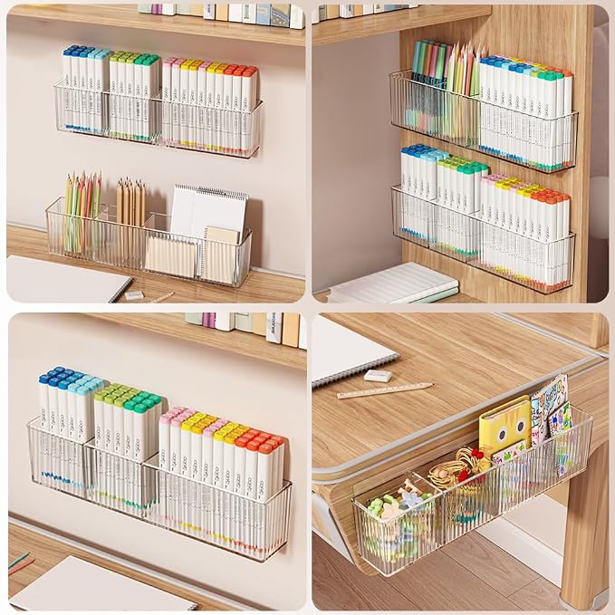 2 Pack Wall Mount Marker Organizer,Art Caddy Floating Makeup Organizer,Clear Floating Shelves Acrylic Wall Storage for Office,Medicine Cabinet Door Organizer and Storage,No Drill