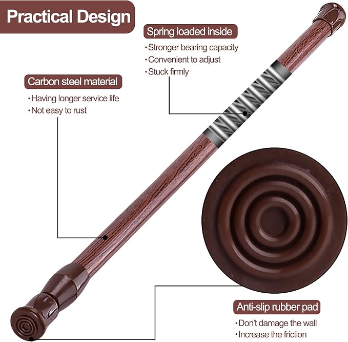 SIQUK 6 Pack Cupboard Bars Adjustable Spring Tension Rods Wood Grain Refrigerator Bar Extendable Rod for DIY Projects, 15.7" to 28"