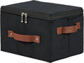 Storage Bins with Zipper Lid Velvet Fabric Storage Boxes Lidded Baskets Foldable Washable Decorative Closet Shelf Clothes Organizer Container with PU Leather Handles (Black, Small)