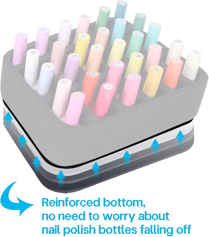 Nail Polish Organizer Holder Foam Pad DIY with 15 Slots(12 Vertically and 3 Horizontally) for Storage Makeup/Nail Polish/Essential Oil Tray for Drawers Black