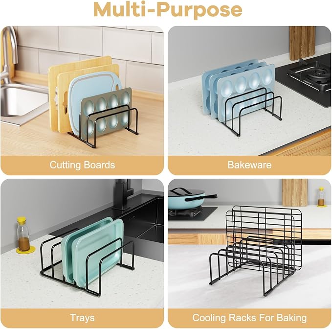 Fikoksol Cutting Board Organizer and Baking Sheet Rack, 1-Pack Black Heavy Duty Metal Cookie Sheet Organizer for Cutting Board Storage & Plate Holder for Cabinet, Tray Dividers for Cabinets