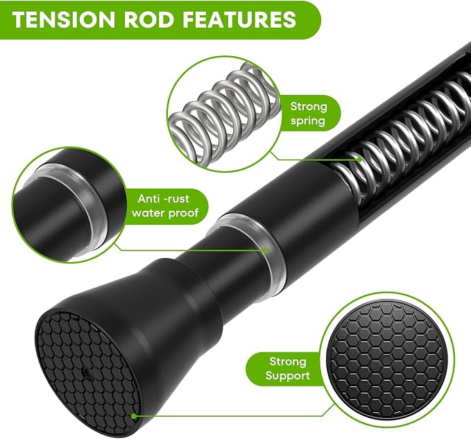 4Pack Tension Curtain Rod 30 to 64 inch Adjustable Curtain Rod No Drilling Black Shower Expandable Spring Tension Pressure Rod Spring Curtain Rods for Windows Doorway