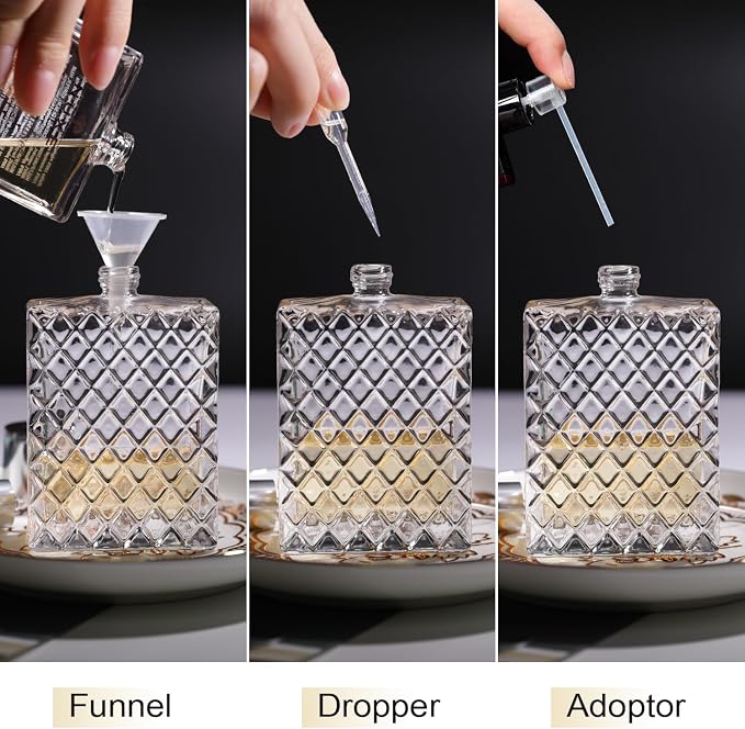 Vintage Glass Spray Bottle - Refillable Perfume Atomizer, Empty Perfume Bottles with 3 Dispensers (100ml/3.4 Oz)