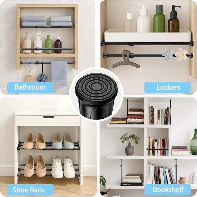 AIZESI Spring Tension Curtain Rod Short Tension Rod (Black,12" to 19"-2Pcs)