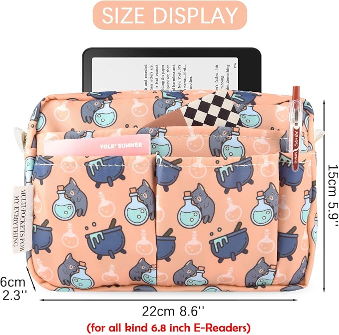 Multiple Pockets Portfolio Organizer with Zippered,Storage Pencil Pouch Bag | Waterproof Travel Toiletry Bag,Portable Pencil Pouch for Notebooks,Stationeries,Make-up,Journal Office Art Supplies,PotionCat