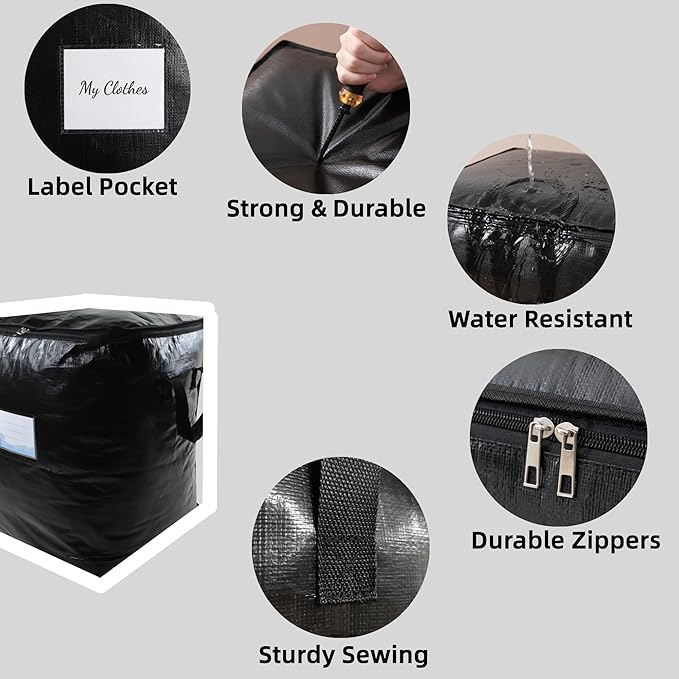 3 Pack 140L Storage Bags for Clothes, Moving Bags Heavy Duty Extra Large with Reinforced Handle, Storage Containers for Organizing Bedding, Blanket, Sheets, Pillows, Toys, Christmas Decorations