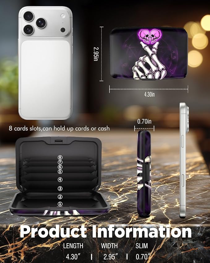 Maicican RFID Blocking Aluminum Credit Card Holder | Slim Metal Wallet for Women & Men, Business Card Case for Travel, Fits Front Pocket, Card holder wallet - Skeleton Love