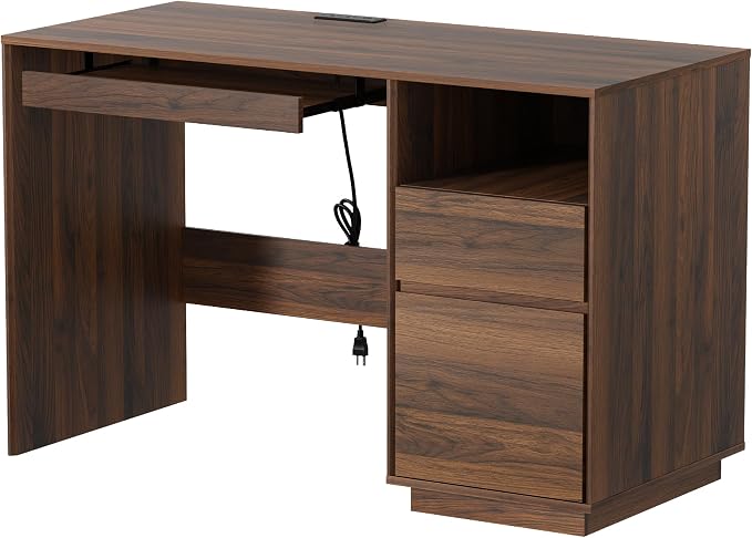 EYYTHUNG 47" Office Desk, Home Office Desk with File Drawer & Open Storage & Power Outlet, Large Wooden Executive Desk for Study Writing, Brown