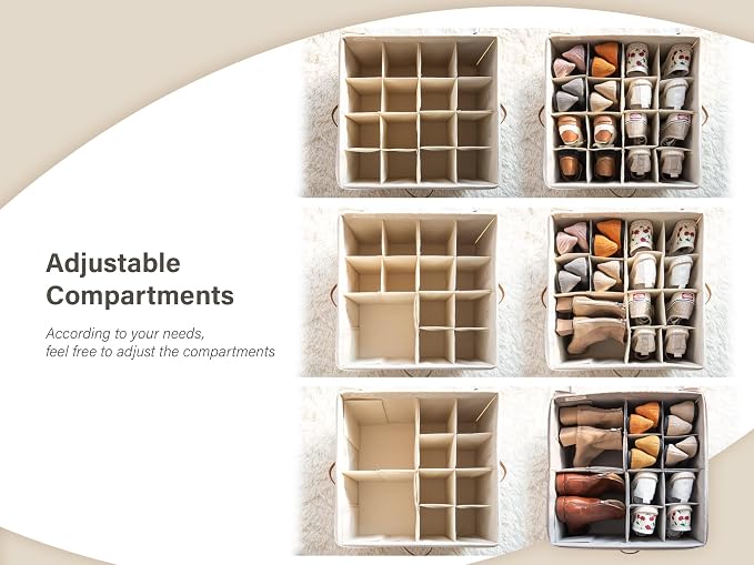 StorageWorks Shoe Organizer for Closet, Fits up to 24 Pairs, Shoe Cubby Storage Containers with Adjustable Dividers and Clear Cover, Black