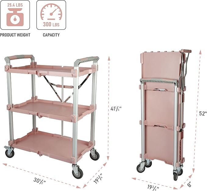 Olympia Tools 89-354 Pack N Roll Collapsible Service Cart, XL, 300LB Capacity, Rose