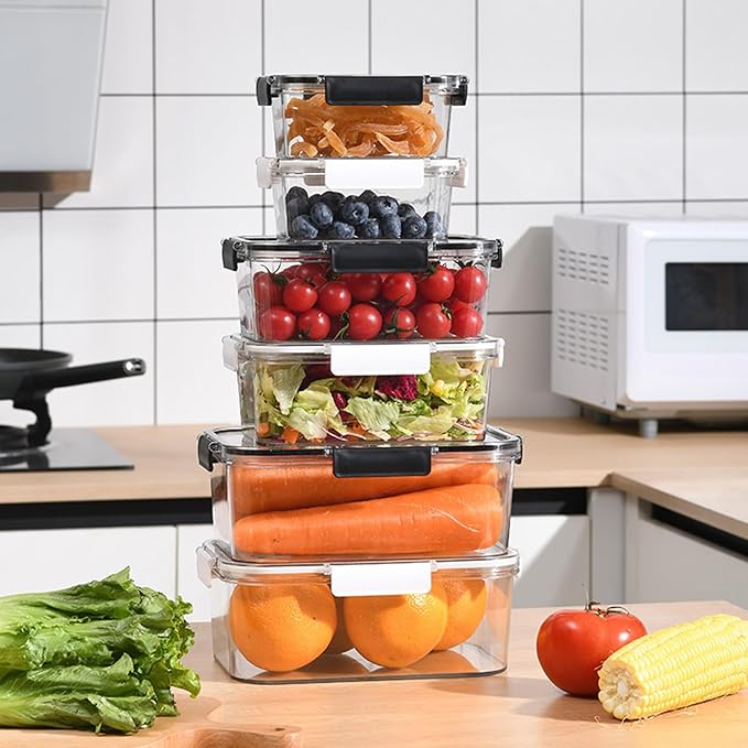 SAFIGLE 2pcs Freezer Food Containers with Lids, Black Small and Medium Fruit Preservation Boxes, Sealing Household Food Storage for Refrigerator and Kitchen Organization