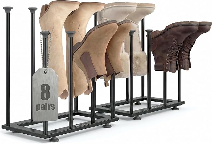 Shoe Rack Organizer, Free Standing Shoe Storage Shelf, Narrow Space-Saving Design for Tall Boot, Metal Boot Holder Organization for Closet, Entryway, Garage, Bedroom, Outdoor, Fits 8 Pairs