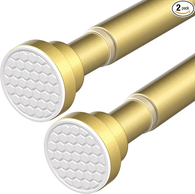 2Pack Shower Curtain Rod 45-77 Inch Gold Shower Rod Tension Rod Adjustable Curtain Rod No Drilling Tension Curtain Rod Shower Rods for Bathroom Tension Shower Curtain Rod