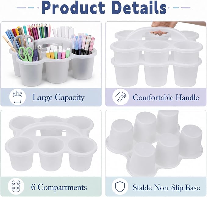 Plastic Caddy with Handle Set of 6 Classroom Caddy Organizer Cup Caddies Water Bottle Storage Crayon Caddies Plastic Cup Holder Drink Carrier for School Home Office Supplies (Clear)