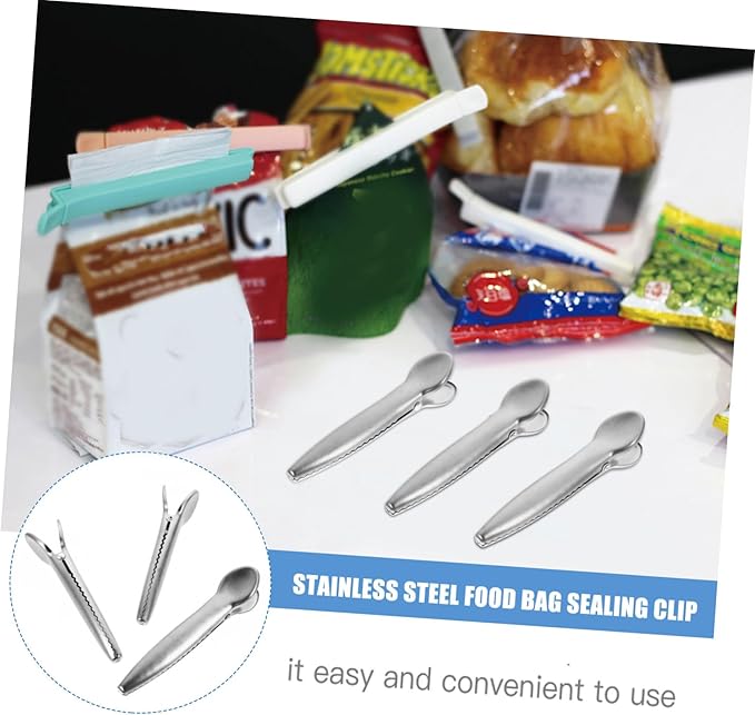MAGICLULU 10-Piece Stainless Steel Bag Sealing Clips Food Sealer Clips for Chip Bags Leakproof Sealing Tools for Kitchen Storage for Snacks and Food Packages