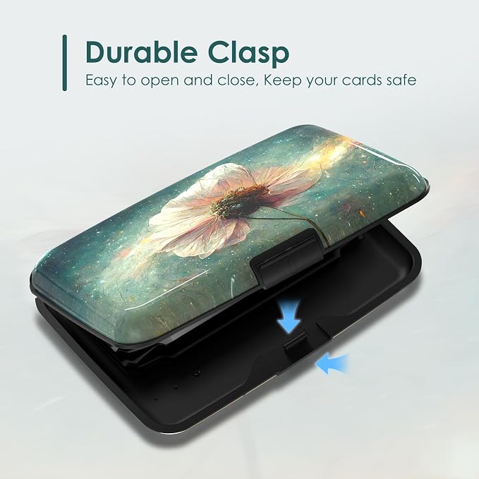 Mini Credit Card Holder, RFID Blocking Aluminum Hard Case, Small Metal Wallet for Business Travel, Starry Sky Flower