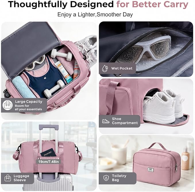 FIORETTO Women's Gym Duffle Bag with Shoes Compartment, 30L Capacity, Ideal for Travel, Gym, Sports, Duffel, Weekender