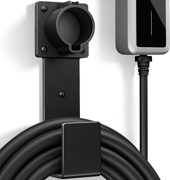 EV Charger Holder-J1772 Connector, Nozzle Holster Dock and J-Hook Combination, EV Cable Holder Wall-Mount Electric Vehicle Charger.