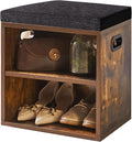 YMYNY Small Shoe Storage Bench with Cushion, Rustic Brown, HBD028H | 2 Tier Entryway Bench with Storage, Small Shoe Rack Bench with Adjustable Shelf for Entryway 11 x 15.3 x 16.5 Inches