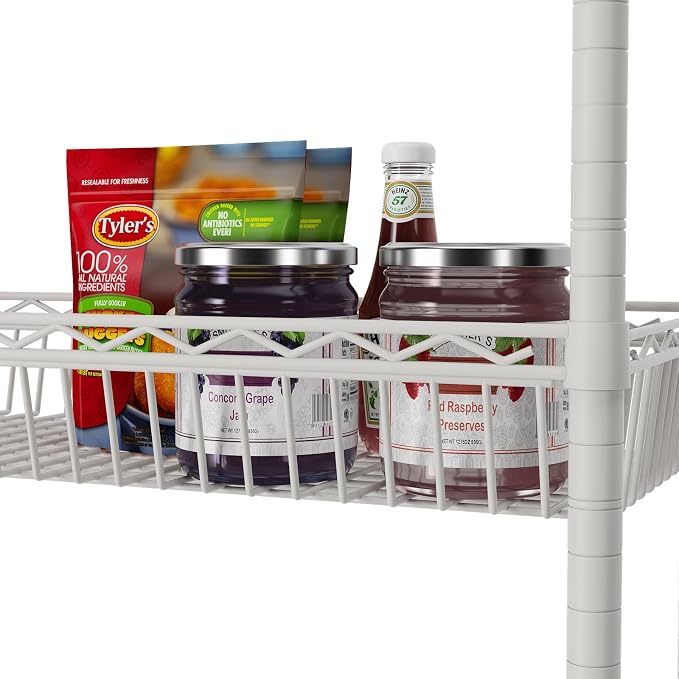 SINGAYE 6 Tier Shelf Wire Shelving Adjustable Storage Shelves Basket Rack | Adjustable Shelves with Wheels Metal Storage Unit Closet Bathroom Organizers Pantry Kitchen Garage Laundry Room White