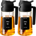 SWEET VIEW 2PCS Oil Sprayer for Cooking 16oz/470ml | Glass Oil Dispenser/Pour Bottle, Kitchen Accessories, Kitchen Gadgets for Air Fryer, Salad, BBQ, with Stickers (Black,Black)