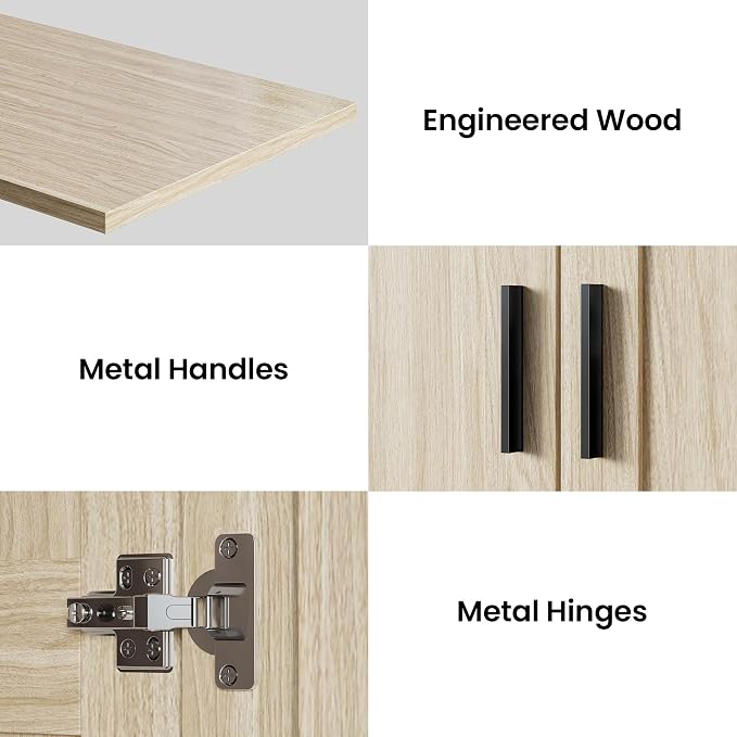 ANCTOR 70.6 Inch Armoire Wardrobe Closet with Drawers (Light Oak) | Hanging Rod, Drawers, Adjustable Cube Shelves, Closed Cabinet Organizer, Modern Bedroom Clothes Cabinet