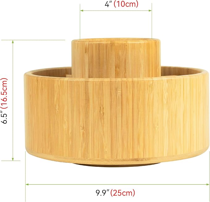 Utoplike Large Bamboo Rotating Pencil Holder, 360° Colored Pen Organizer | Spinning Art Supply Desk Caddy with Raised Center, 11-Compartment Desktop Storage for Pens, Markers and Office Supplies