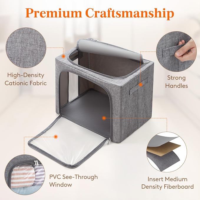 Lifewit Clothes Storage Bins with Metal Frame, Stackable Storage Box, Foldable Clothing Storage Bins with Lids, 40L Storage Bags Fabric Box Organizer with Clear Window＆ Zippers＆ Sturdy Handles 12 Pack