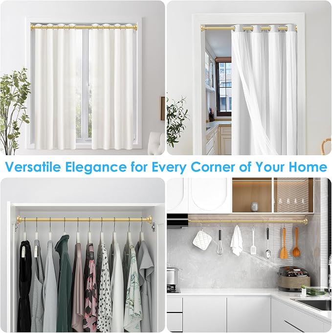 AIZESI Tension Curtain Rod 28 to 48 Inch, 1pcs Tension Rod 1 Inch Diameter Gold Small Shower Curtain Rod Adjustable Non-Drilling, Anti-Slip, Anti-Rust Spring Loaded Curtain Rods