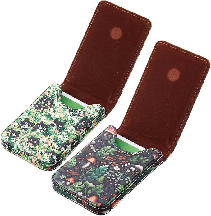 Outus 2 Pcs Business Card Holder, PU Leather Business Card Case Pocket Wallet with Magnetic Shut for Men Women(Soft,Mushroom and Black Cat)