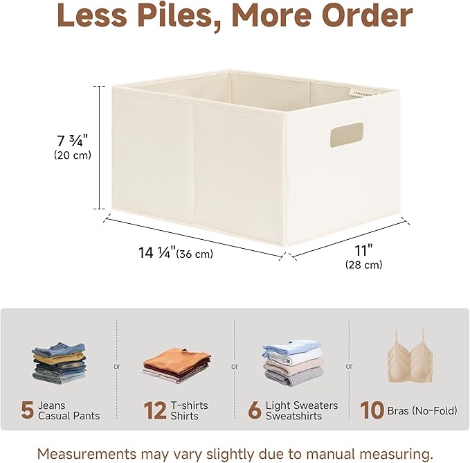 StorageWorks Fabric Storage Bins for Shelves, Closet Organizers and Storage Baskets, Closet Storage Bins with Cutout Handles, Large, 4-Pack, Ivory