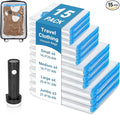 15 Vacuum Seal Bags for Clothing Travel with Rechargeable Air Pump | 4 Size Space Saver Vacuum Storage Bags, 1500mAh Type-C Pump, 6000Pa Saves 80% Space, PA+PE Tearproof Zipper For Luggage