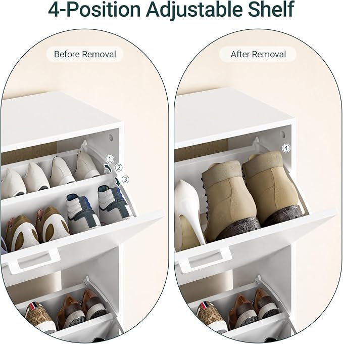 Shoe Cabinet with 4 Flip Drawers, Narrow Freestanding Shoe Organizer, Hidden Slim Shoe Storage Cabinet for Entryway, Hallway, Living Room, White