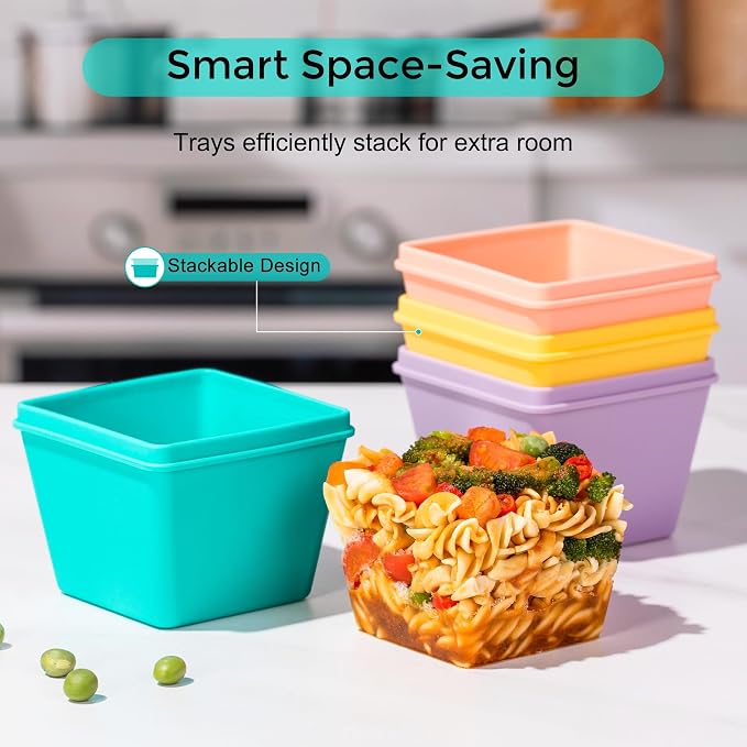 Gemice 1-Cup Silicone Freezer Molds with Lids, Individual 4-Pack | Oven & Dishwasher Safe, BPA-Free Soup Portion Cubes Trays, Freezer Containers for Food Storage