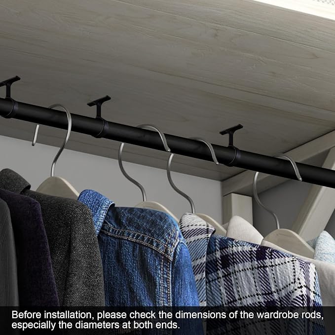 LEIFIDE 8 Pcs 1 5/16 Inch Diameter Round Wardrobe Closet Rod Suspended Center Support with Installation Screws Curtain Closet Rod Ceiling Mount Bracket for Home Wardrobe (Black)