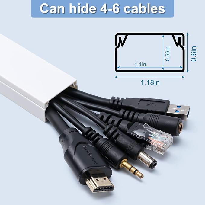 157in Cord Hider Kit, Cord Covers for Wires on Wall, Cable Hider Cord Organizer, Wire Hiders for TV on Wall, Cord Concealer, Cable Cover Wall Wire Management, 10 X L15.7 W1.18 H0.6in, White