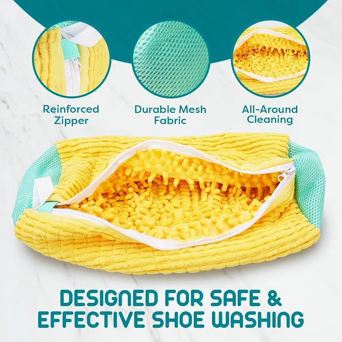 ZENO Shoe Washing Machine Bag - 2pcs - Laundry Shoe Bag for Washer and Dryer - 2pc Reusable ZENO Sneaker Cleaning Sack for All type of Tennis - Reinforced Zipper, 360° Deep Cleaning (Yellow)