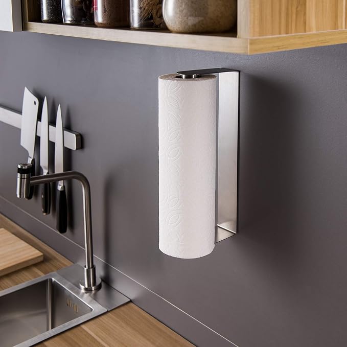 ZUNTO Paper Towel Holder Under Cabinet Self Adhesive Paper Towel Rack (No Drilling), Stainless Steel Wall Mount Paper Towel Holder, Rustproof, Easy Tear | Vertical or Horizontal, No Drilling for Kitchen, Rustproof Stainless Steel Rack, Stick on Wall fo...