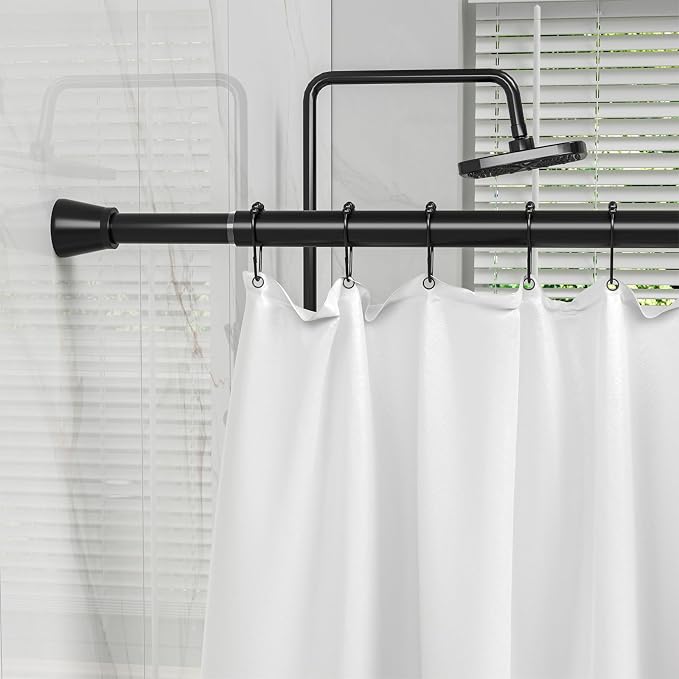 Shower Tension Curtain Rod Black 45 to 77 Inch Spring Tension Curtain Rod Shower Rod Non Slip Shower Curtain Rod No Drilling 1pcs for Windows Adjustable Tension Rods of Curtain Window Closet Kitchen