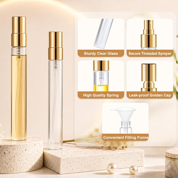 Mini Glass Spray Bottle 20pcs 10ml Clear Spray Bottle Empty, Fine Mist Refillable Mini Perfume Spray Bottle, Perfume Atomizer, Travel Spray Bottle For Hair, Small Empty Sample Containers Portable