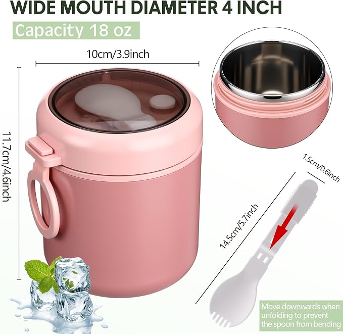 Reallnaive 6 Pack Insulated Food Jars with Spoon Stainless Steel thermal cup 18 Oz Vacuum Soup thermal cup for Hot and Cold Food Wide Mouth Lunch Meal Carrier Container for School Office Picnic