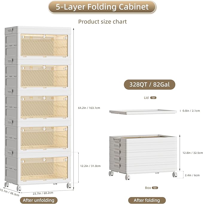 328 QT / 82 Gal Heavy-Duty Foldable Storage Cabinet - Dual Transparent Doors, 360° Industrial Wheels, Tool/Equipment Warehouse Storage