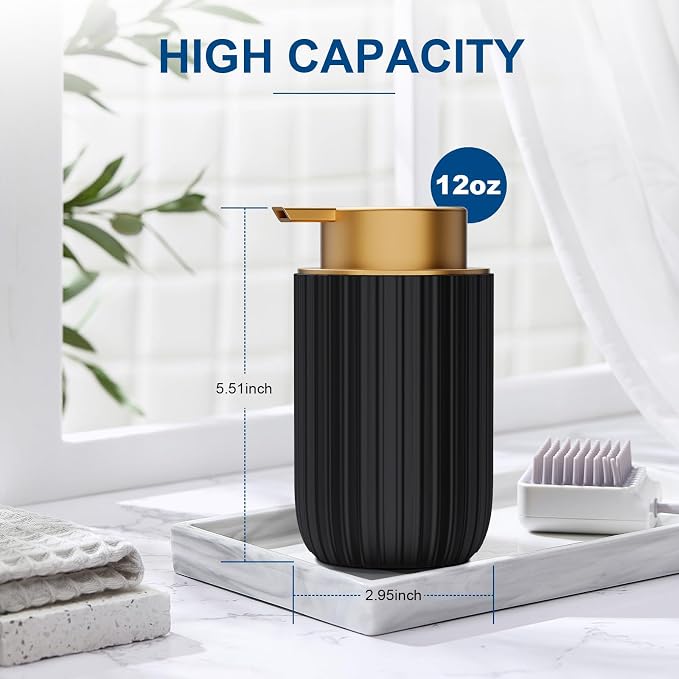 Ceramic Foaming Soap Dispenser, 12 oz Bathroom Foam Hand Soap Dispenser, Refillable Lotion Soap Dispenser with Removable Pump for Kitchen Hand Wash Dispenser, Modern Home Decor (Black)