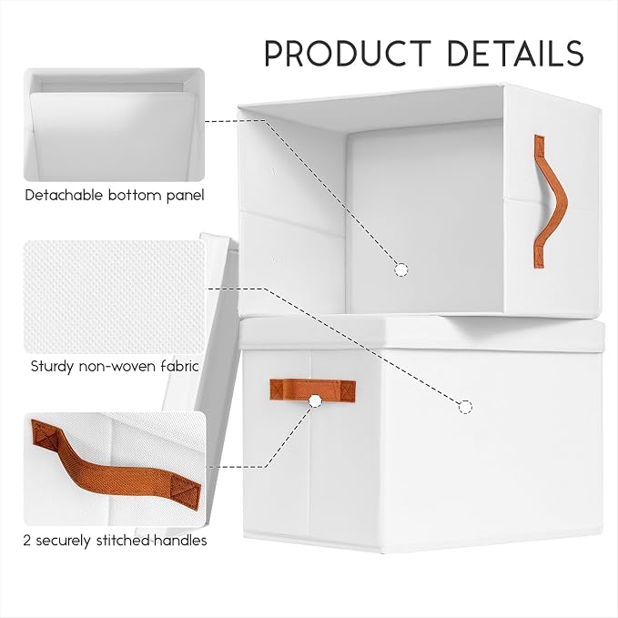 Homsorout Storage Bins with Lids - Large Fabric Closet Bins with Lid, 5 Pack Clothes Organizers and Storage, Collapsible Stackable Cube Basket for Home, Office, Dorm, White