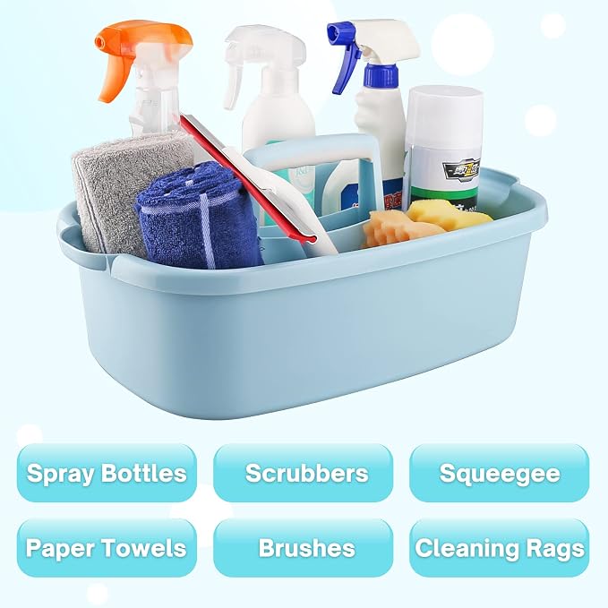 Cleaning Supplies Caddy, 2 Pack Cleaning Supply Organizer with Handle, Plastic Bucket for Cleaning Products, Tool Storage Caddy, Blue