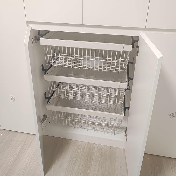 Pull Out Basket Drawer with Runners,Metal Under Shelf Storage Basket,Stackable Storage Bins,Adjustable Width 33-117cm,for Wardrobe Organization(Width 71-117cm)