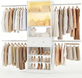 Armocity Wood Closet Organizer System with Sensing Light - 4FT-9FT Expandable Wardrobe Closet with Drawer & 4 Hanging Rods, Heavy Duty Walk-in Closet 1000Lbs for Bedroom Walk-in Closet, White