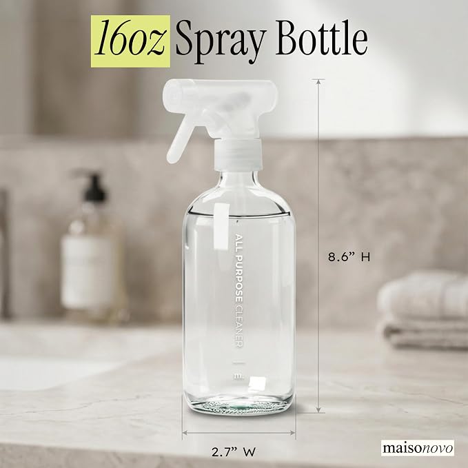 MAISONOVO Clear Glass Spray Bottle 16.9 oz Pack of 2 - Clear Spray Bottles for Plants with Fortified Glass & Fine Mist - Ideal for Plant Care, Gardening, Misting, Seedlings & Indoor Plants - 16 Labels